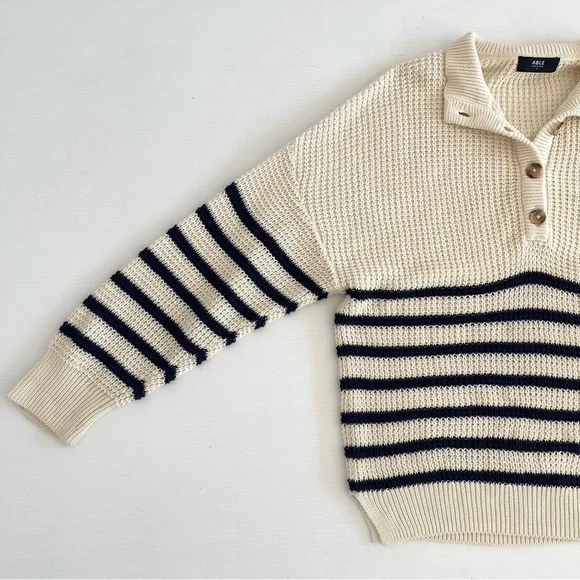 ABLE x Jess Ann Kirby Marin 100% Organic Cotton Striped Button Knit Sweater - Picture 5 of 14
